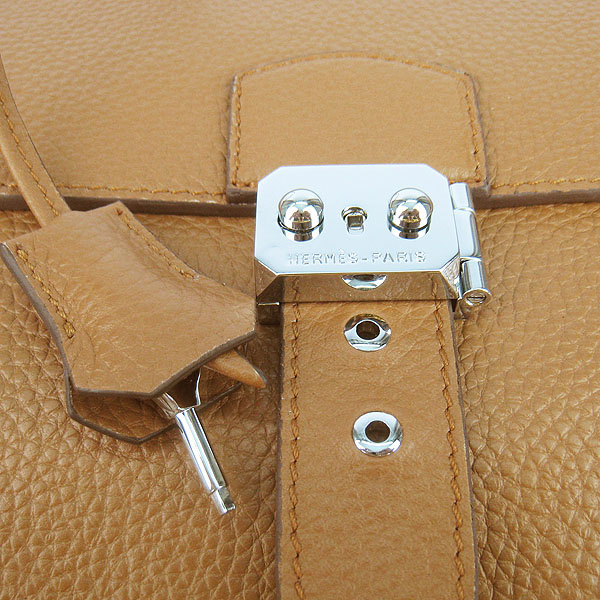 Replica Hermes Leather Small Briefcase Light Coffee 2813 - Click Image to Close